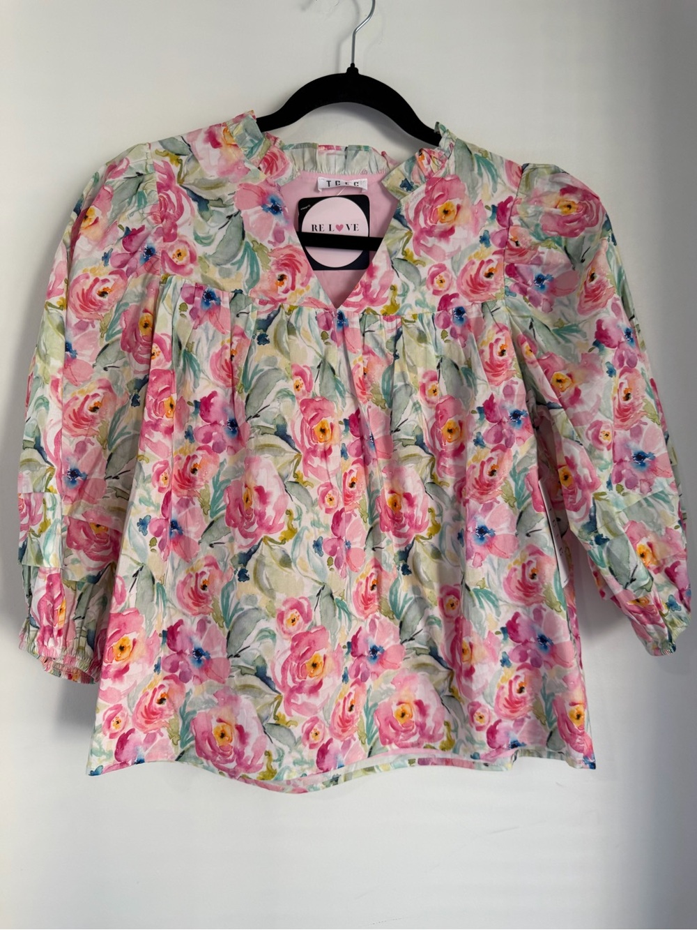 TCEC Pink & Green Floral Puff-Sleeve Blouse